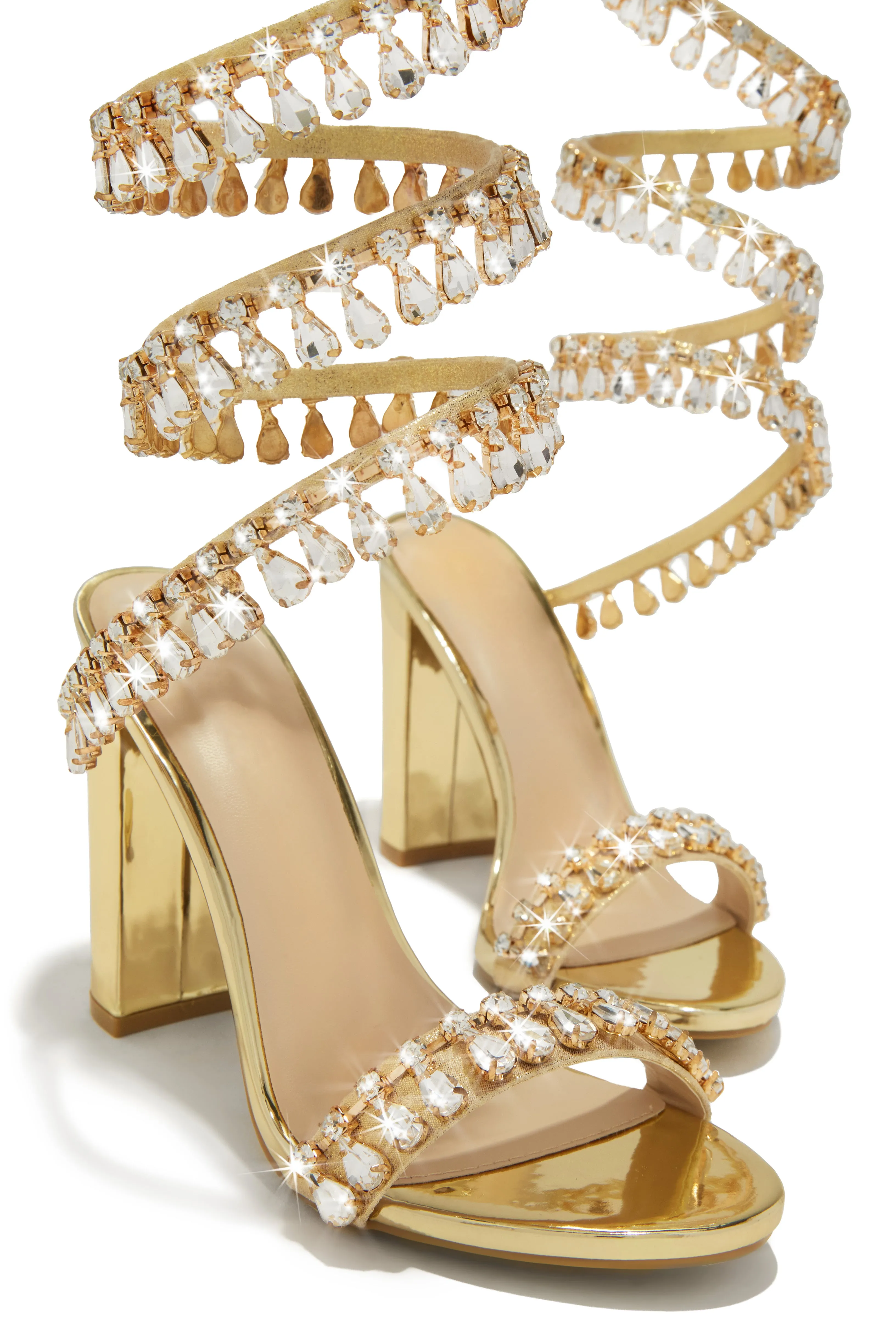 Holiday Party Embellished Around The Ankle Coil Heels - Gold