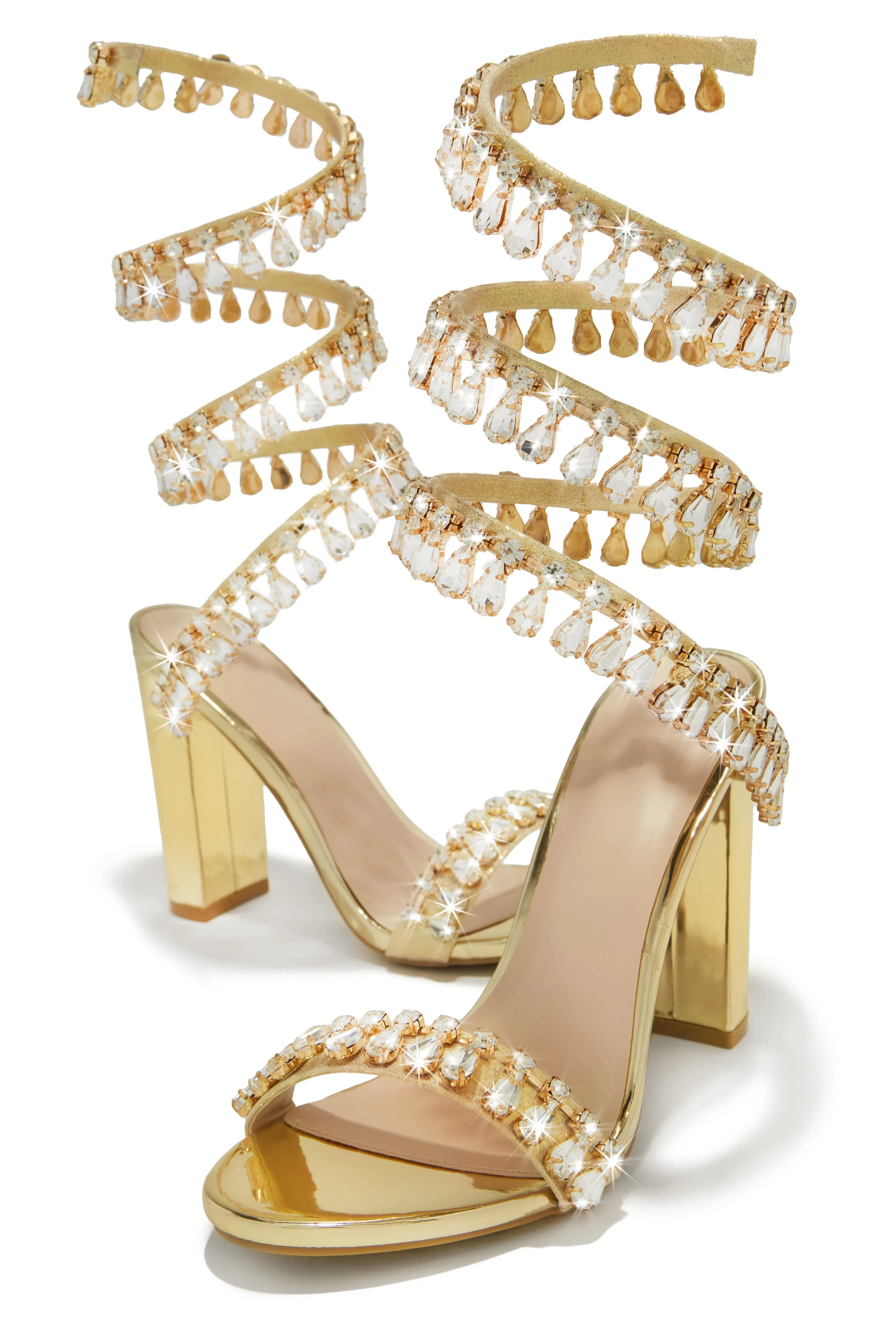 Holiday Party Embellished Around The Ankle Coil Heels - Gold