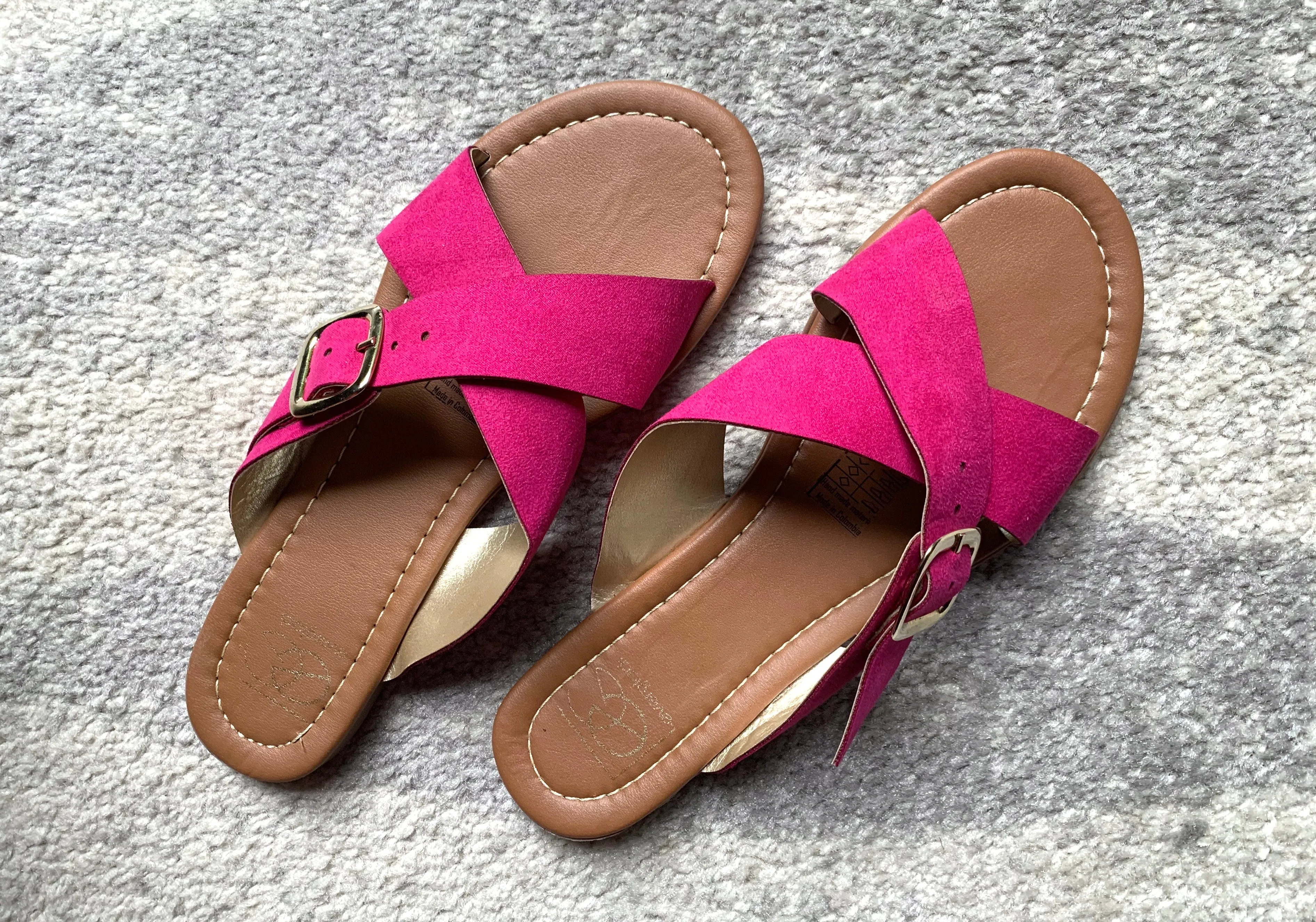 Hot Pink with Gold Buckle Suede Lulu Sandals