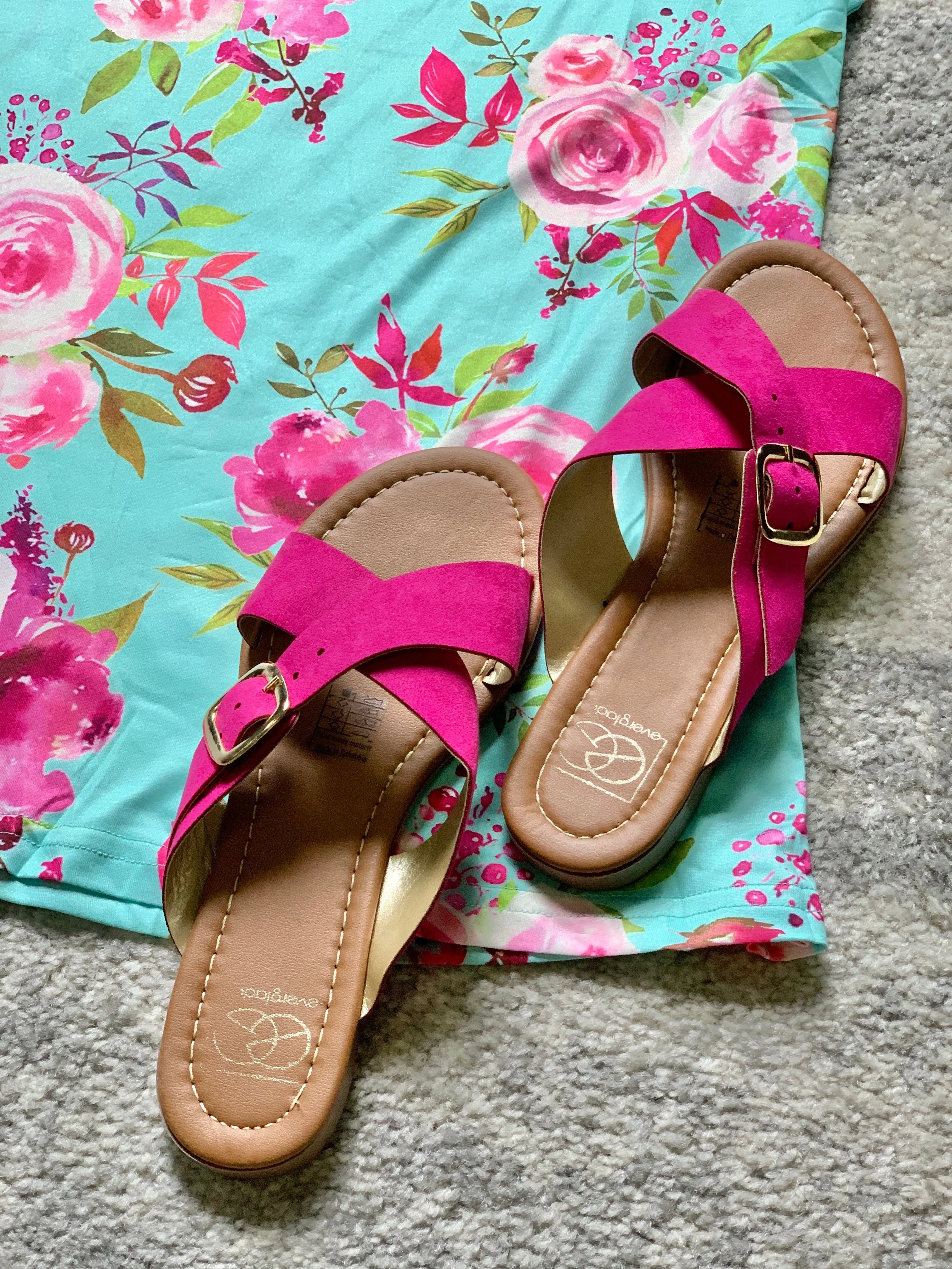 Hot Pink with Gold Buckle Suede Lulu Sandals