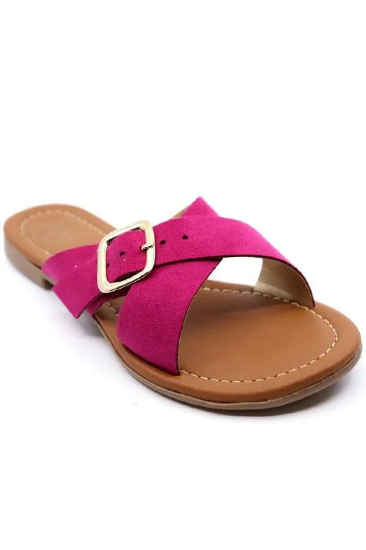 Hot Pink with Gold Buckle Suede Lulu Sandals