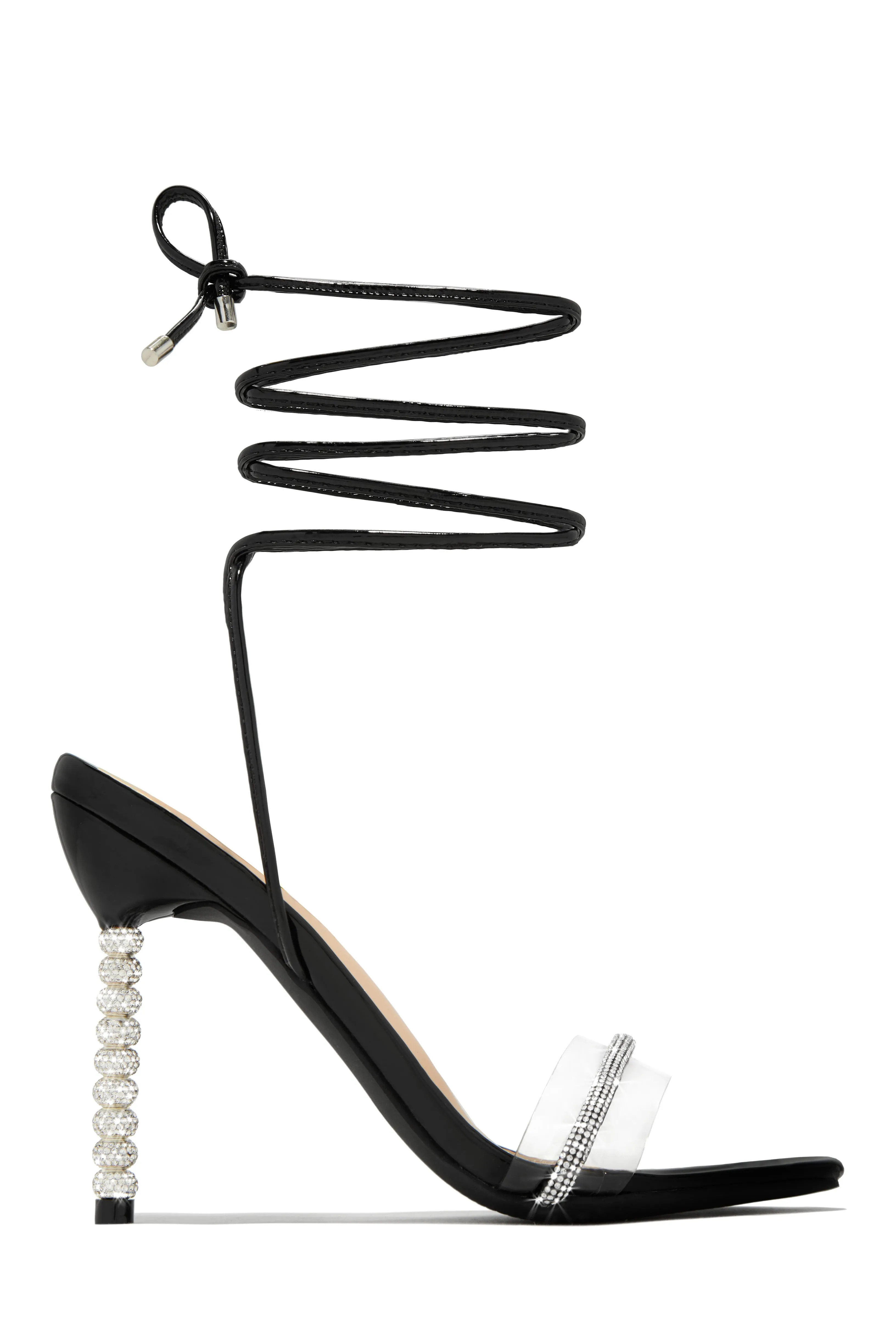 Irisa Embellished Lace Up Heels - Silver