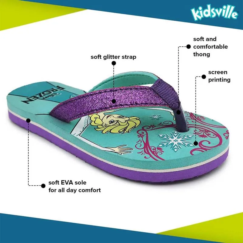 Kidsville Kids Girls Frozen Printed Teal Flipflops