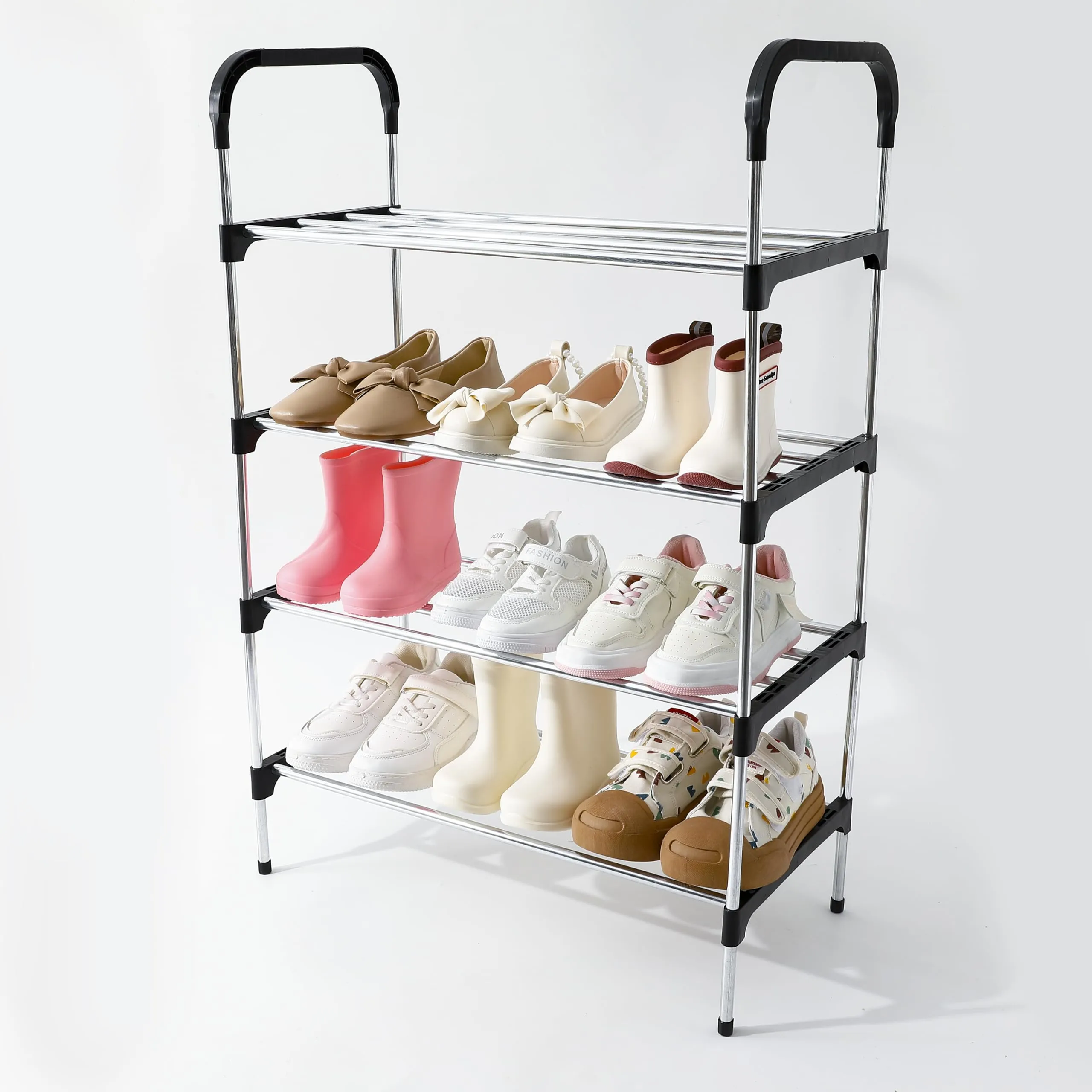 Kuber Industries (Pack 2) 5 Layer Shoe Rack | Footwear Holder | Shoe Storage Organizer Cabinet | Multi-Layer Adjustable shoe rack stand | Easy Assembly Sturdy Shoe Tower | Black & Silver