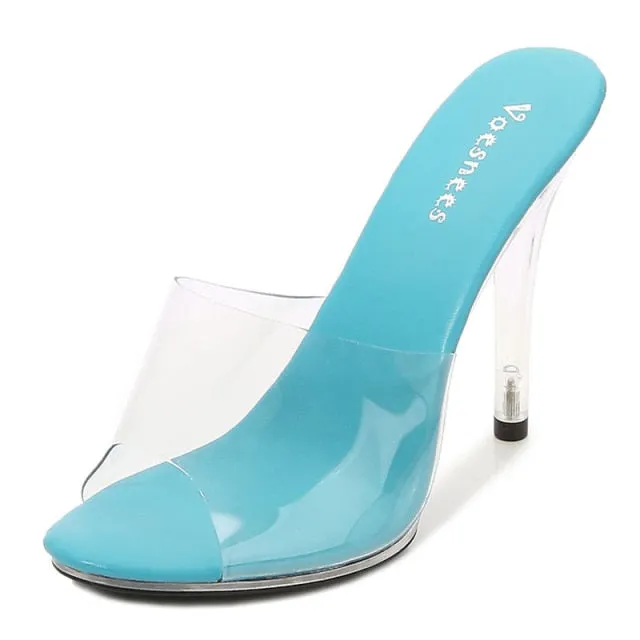 Ladies Slipper Fashion Sandals Clear Heel Transparent Party Shoes