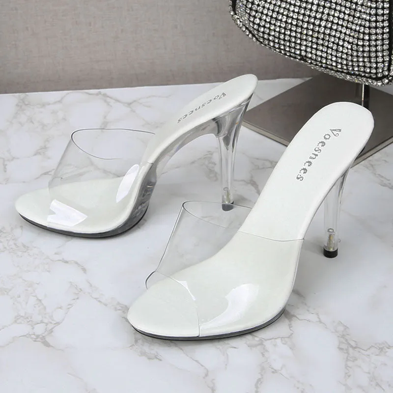 Ladies Slipper Fashion Sandals Clear Heel Transparent Party Shoes