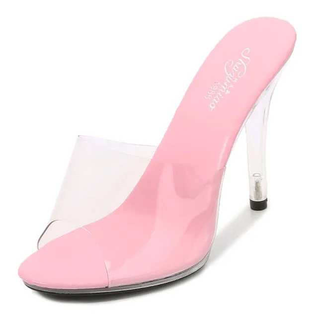 Ladies Slipper Fashion Sandals Clear Heel Transparent Party Shoes