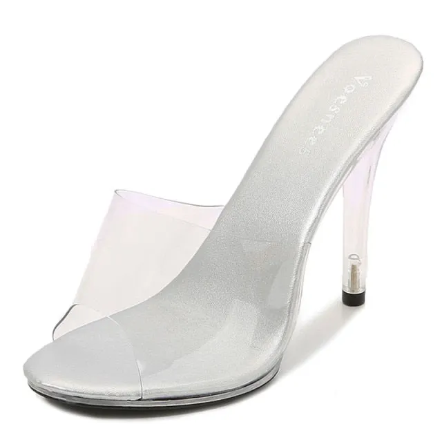 Ladies Slipper Fashion Sandals Clear Heel Transparent Party Shoes