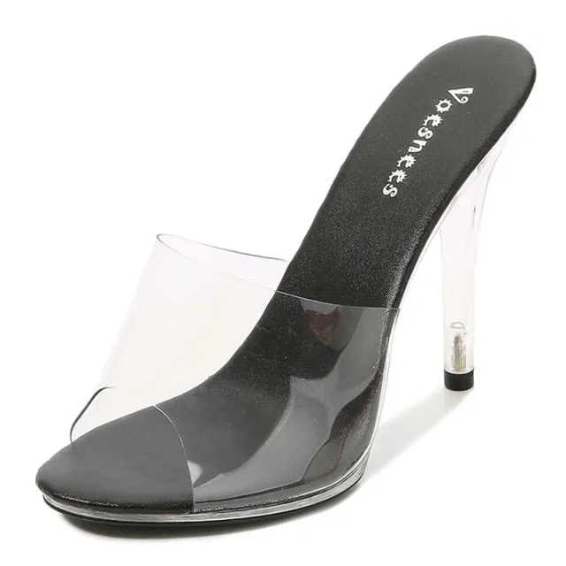 Ladies Slipper Fashion Sandals Clear Heel Transparent Party Shoes