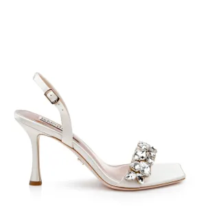 Leanna - Strappy Crystal Square Toe Slingback Heels - Ivory