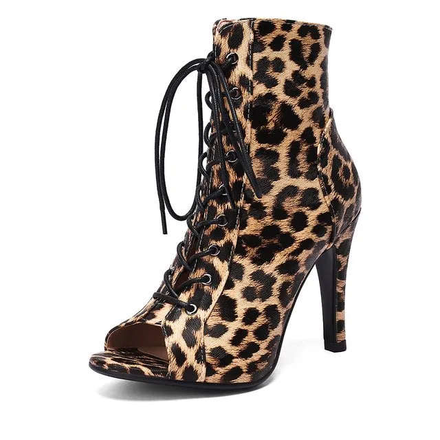 Leopard Luxe Lace-Up High Heel Pumps