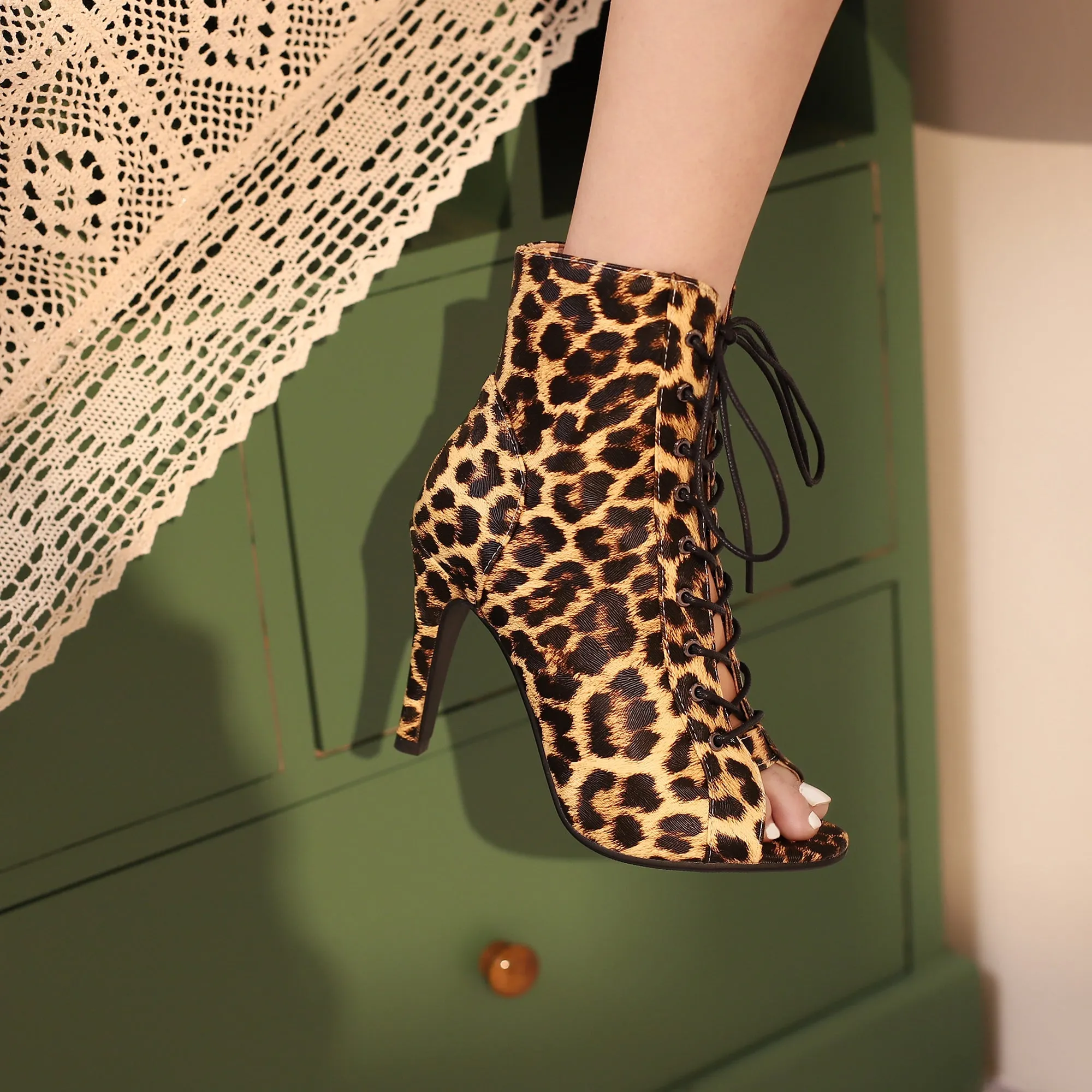 Leopard Luxe Lace-Up High Heel Pumps