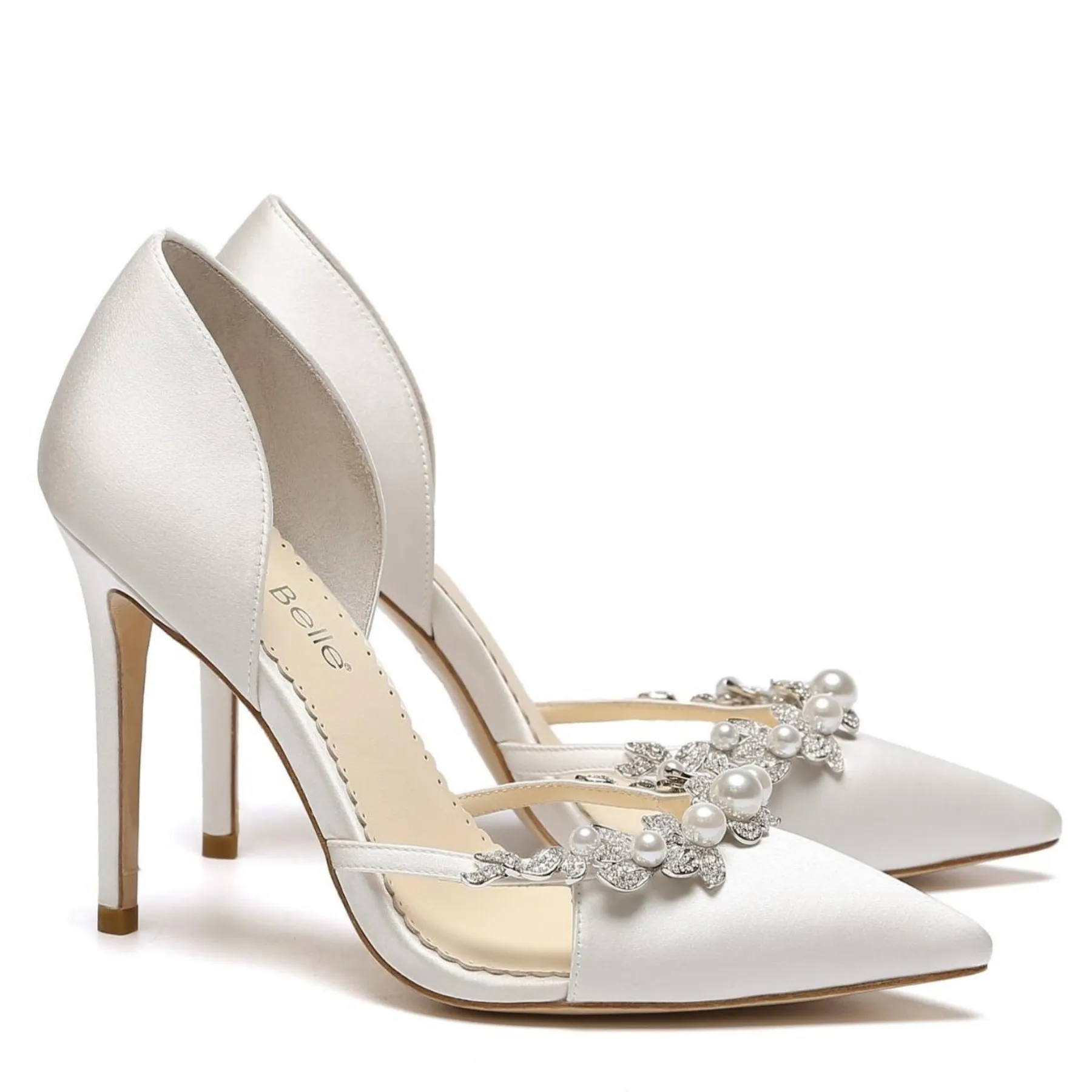 Lilian - Ivory Silk Crystal Pearl Pointed Bridal Heel