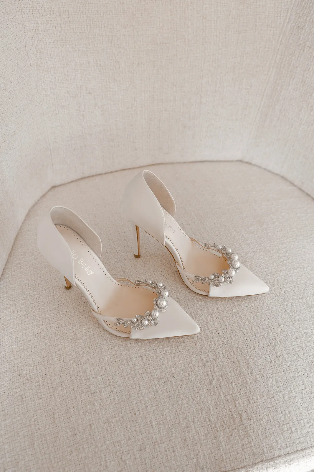 Lilian - Ivory Silk Crystal Pearl Pointed Bridal Heel