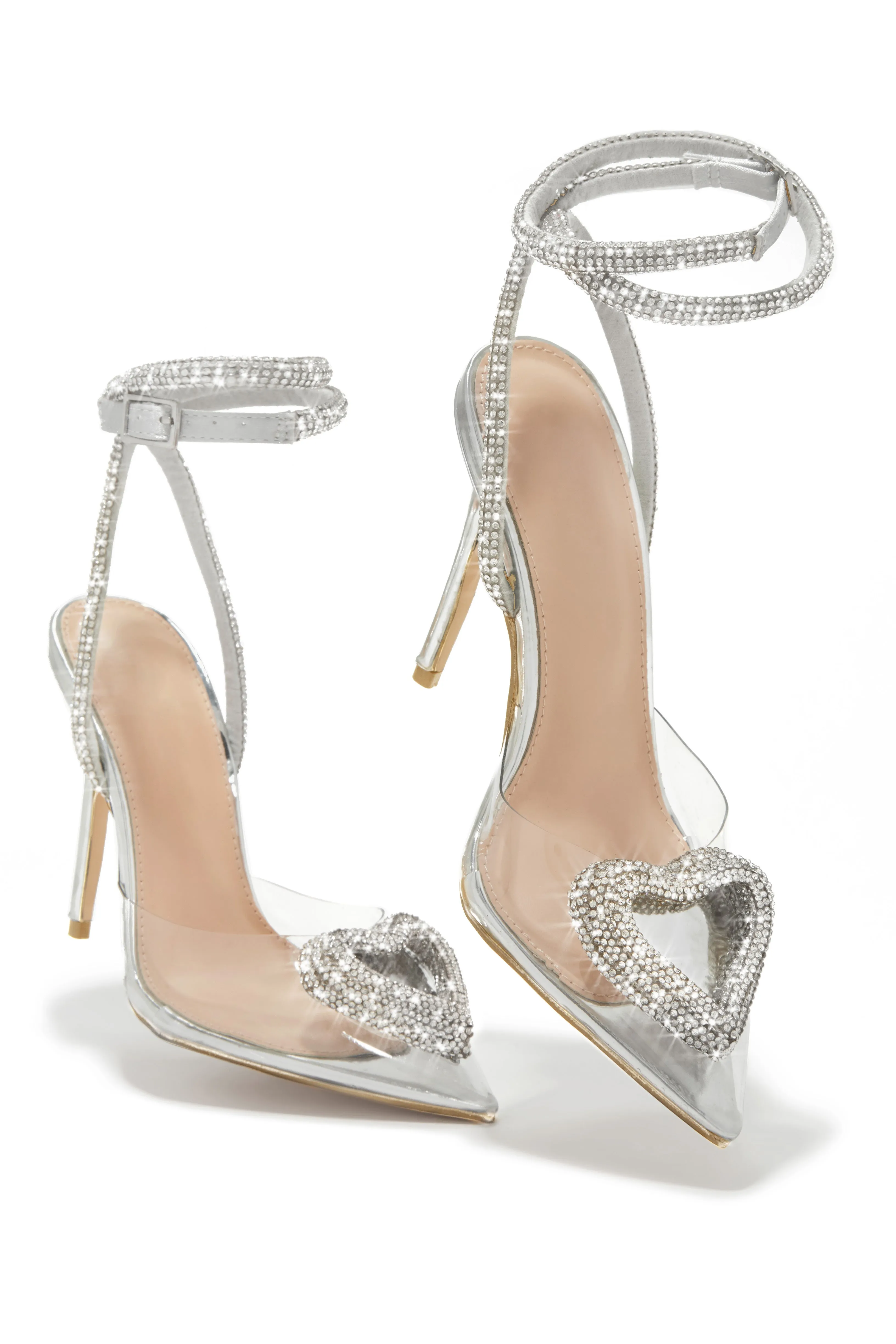 Love Song Heart Embellished Heels - Silver