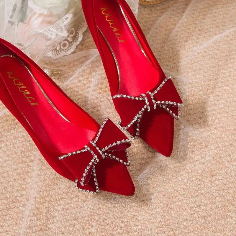 LovelyRLovely Red Sweet Bowtie Crystal High Heels Shoes