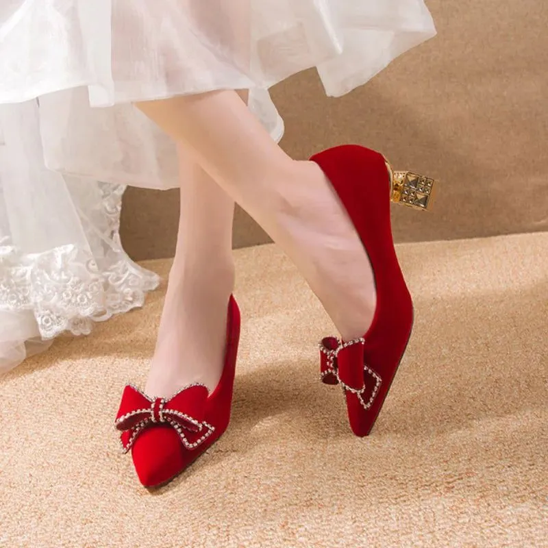 LovelyRLovely Red Sweet Bowtie Crystal High Heels Shoes