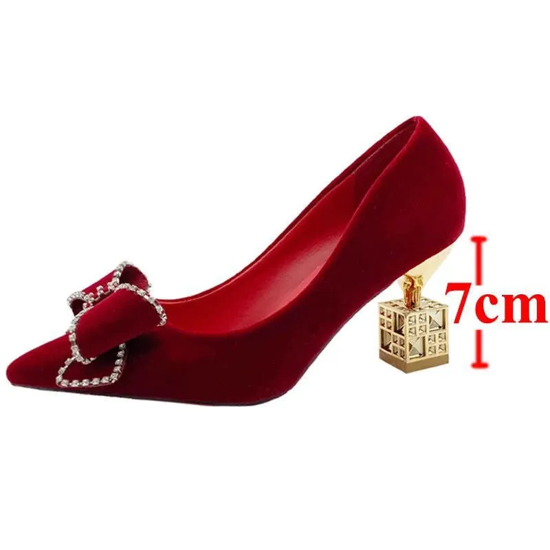 LovelyRLovely Red Sweet Bowtie Crystal High Heels Shoes