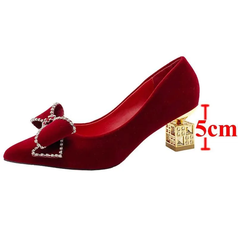 LovelyRLovely Red Sweet Bowtie Crystal High Heels Shoes