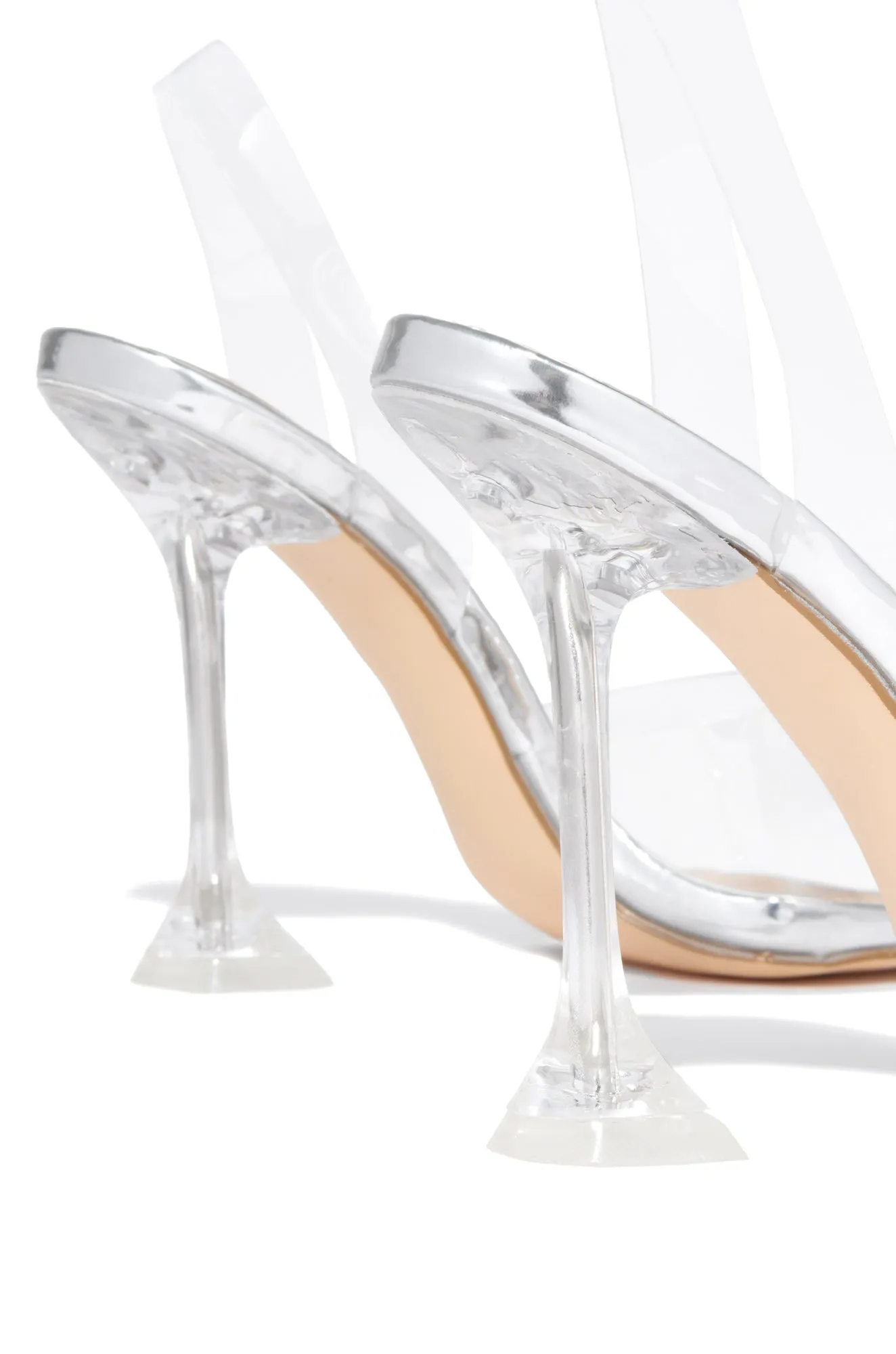 Luxe Affair Embellished Clear Pointed Toe Pumps - Silver