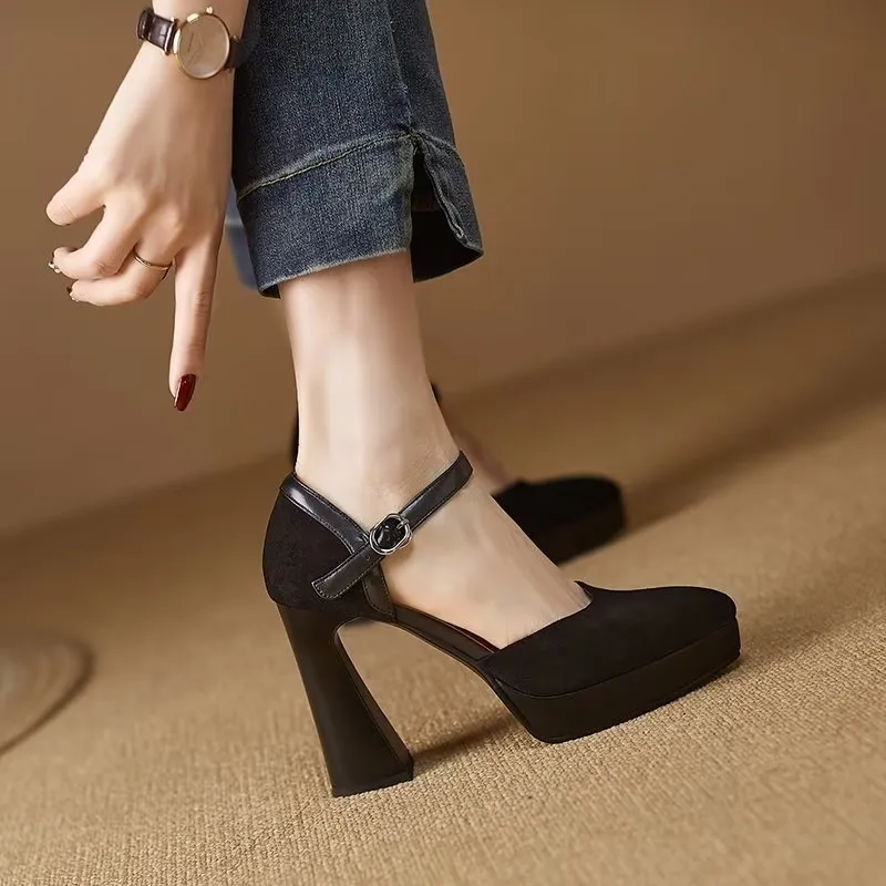 Luxe Suede Buckle Chic Stiletto Pumps