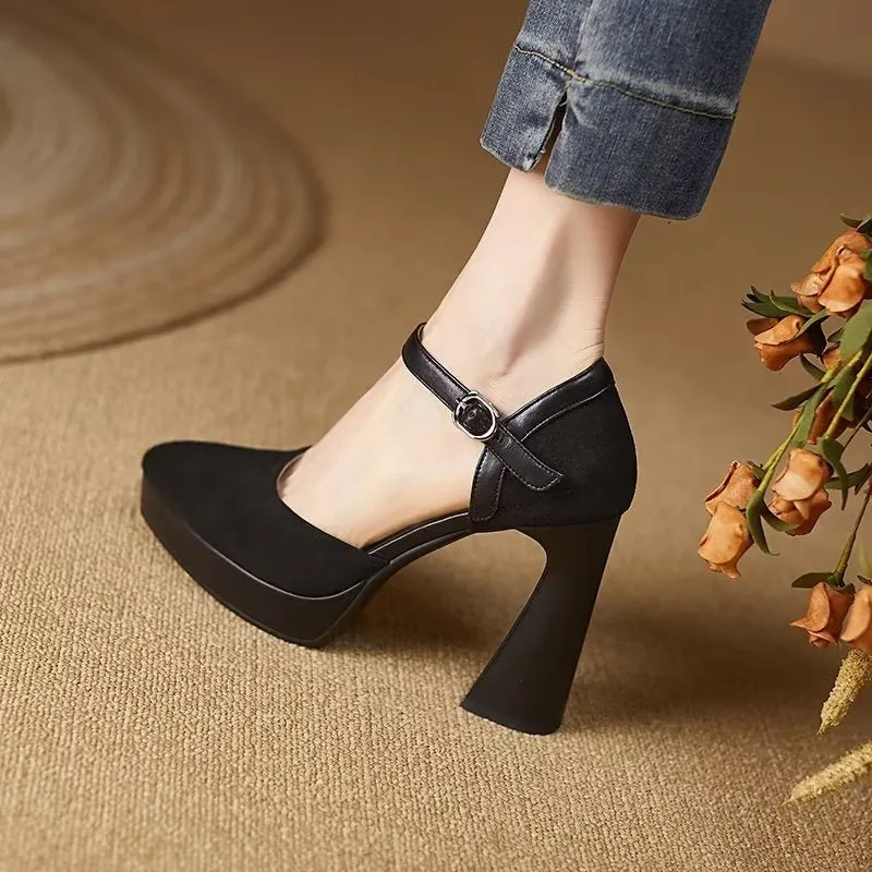 Luxe Suede Buckle Chic Stiletto Pumps