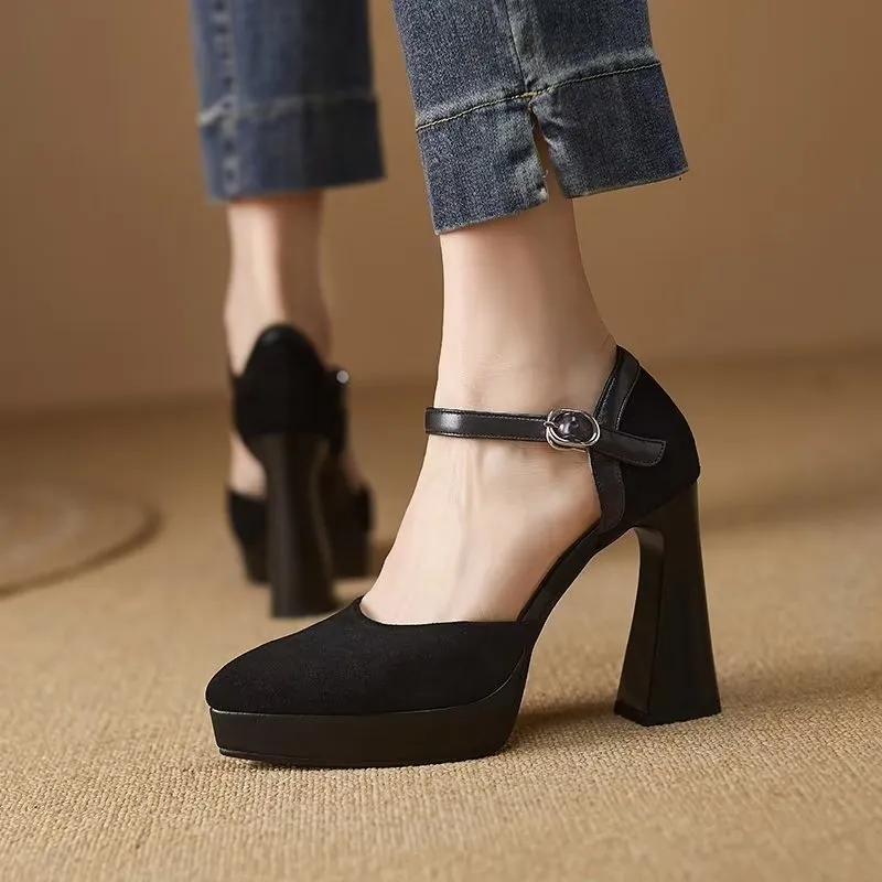 Luxe Suede Buckle Chic Stiletto Pumps