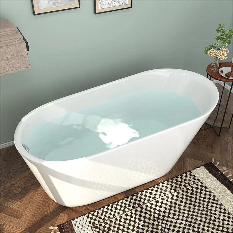 Mokleba 61" Acrylic Single Slipper Freestanding Soaking Bathtub Glossy White