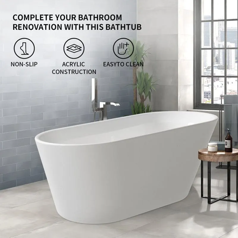 Mokleba 61" Acrylic Single Slipper Freestanding Soaking Bathtub Glossy White