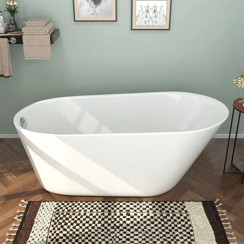 Mokleba 61" Acrylic Single Slipper Freestanding Soaking Bathtub Glossy White