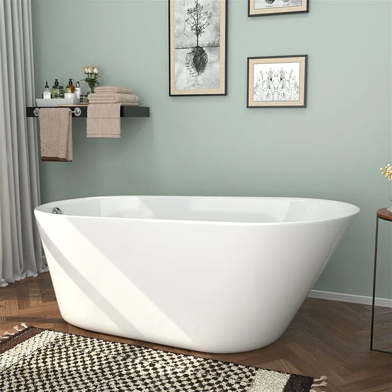 Mokleba 61" Acrylic Single Slipper Freestanding Soaking Bathtub Glossy White