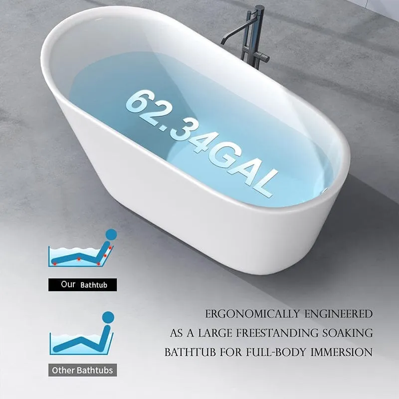 Mokleba 61" Acrylic Single Slipper Freestanding Soaking Bathtub Glossy White