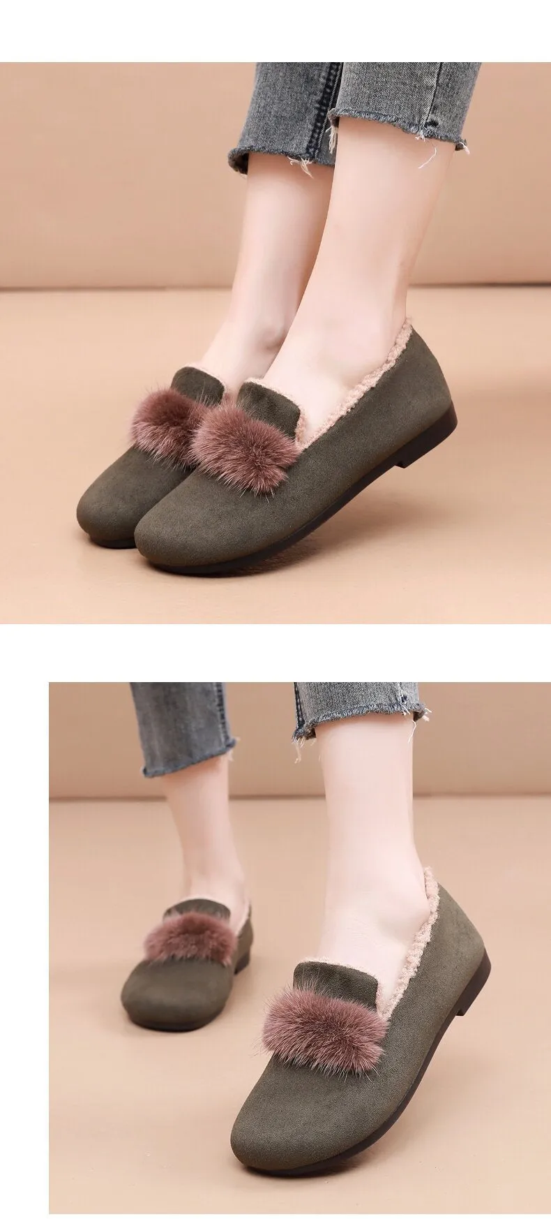 Owlkay Winter Women's Casual Fleece-Lined Anti-slip Soft-Sole Cotton Shoes