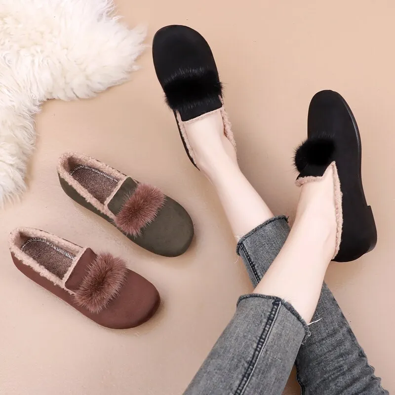 Owlkay Winter Women's Casual Fleece-Lined Anti-slip Soft-Sole Cotton Shoes