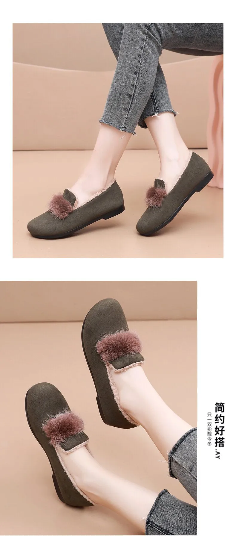 Owlkay Winter Women's Casual Fleece-Lined Anti-slip Soft-Sole Cotton Shoes