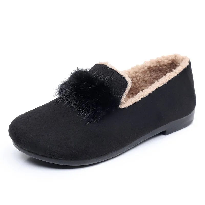 Owlkay Winter Women's Casual Fleece-Lined Anti-slip Soft-Sole Cotton Shoes