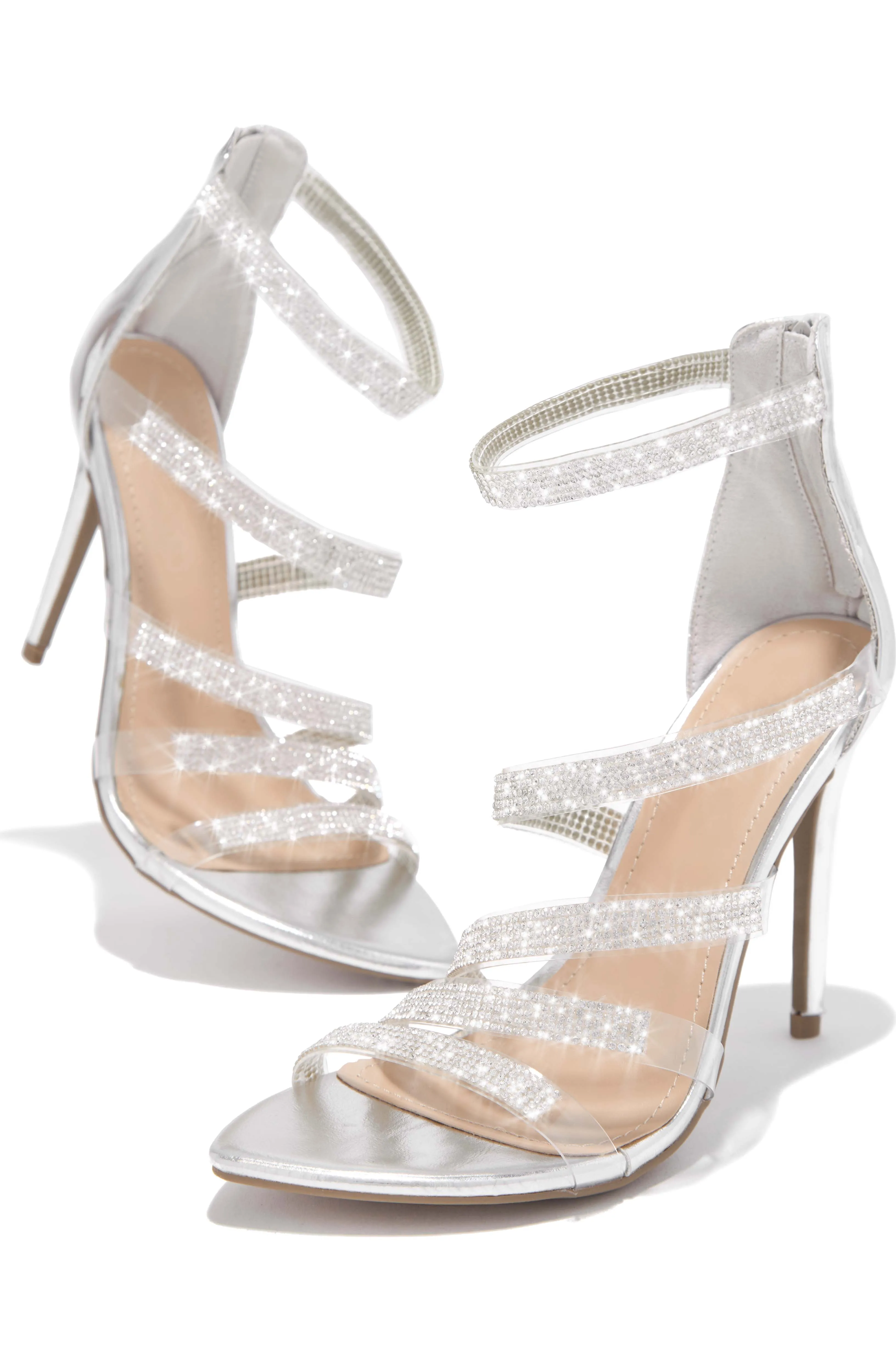 Private Parties Embellished High Heels - Silver