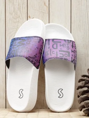 SOLETHREADS SPECTRUM | Comfortable Women Slides | Holographics Slides | Stylish & Waterproof | Soft Inner Lining On Strap | WHITE | 6UK