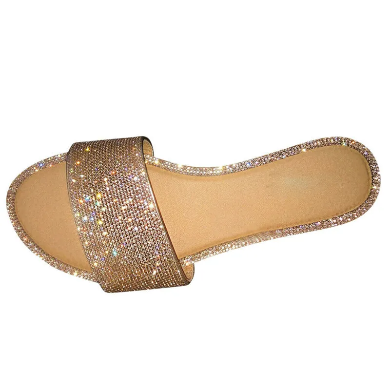 Summer Women's Multicolor Shining Diamond Fashion Flat Sandals