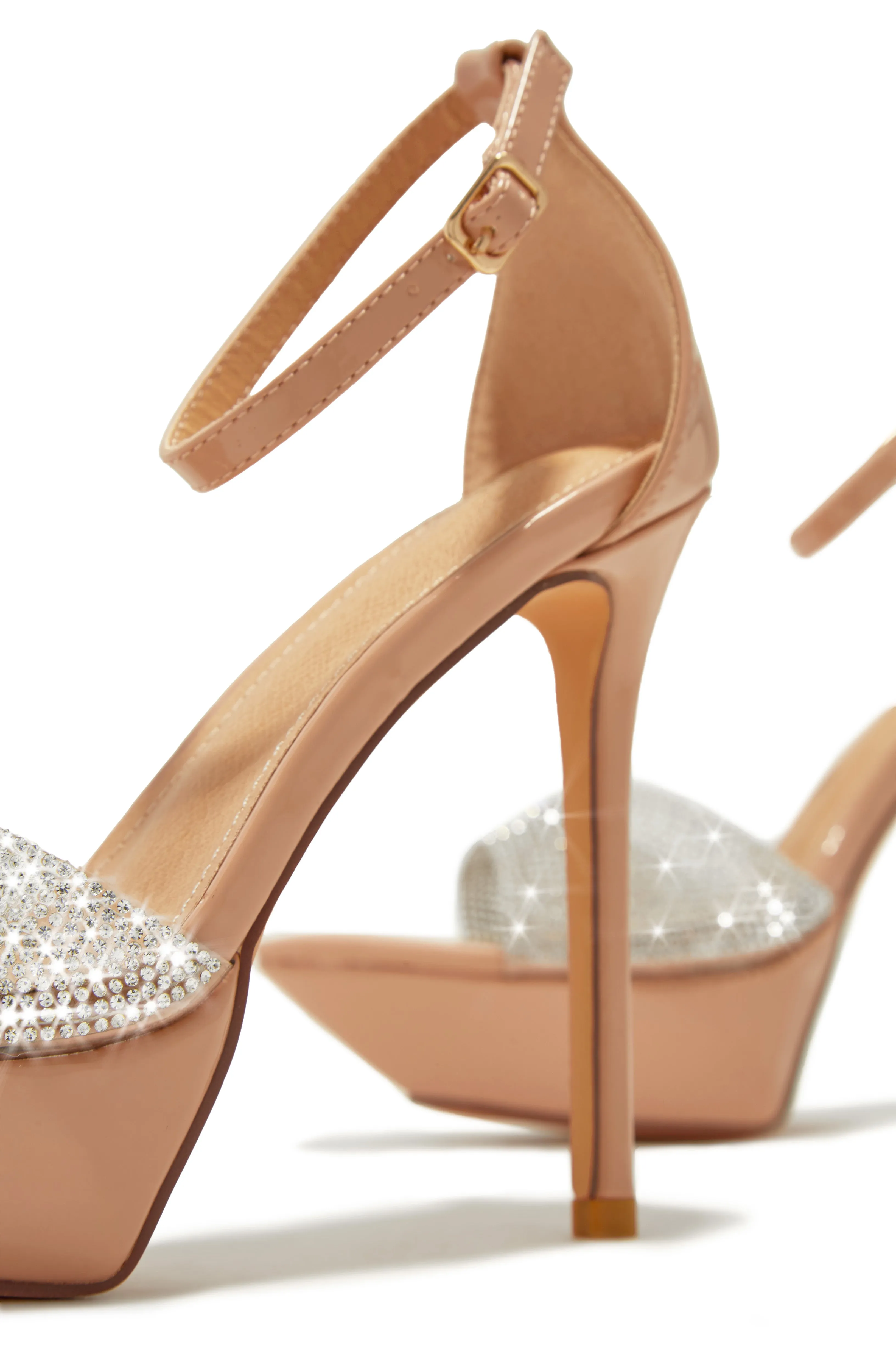 Sweet Fatale Embellished Platform Heels - Nude