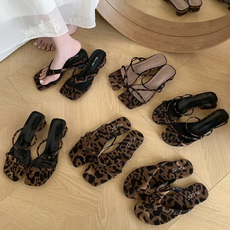 TAVIMART  -  Fashion Leopard Print Ladies Slippers Female Slip On Shallow Flip Flops Footwear Low Heels Women Pumps Slides Shoes Muj