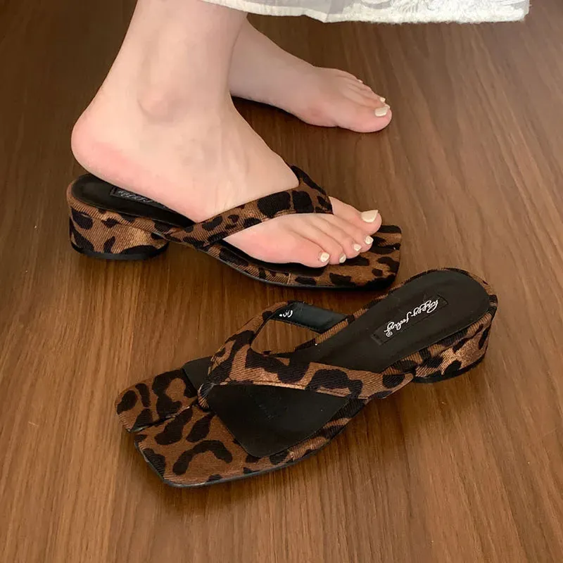 TAVIMART  -  Fashion Leopard Print Ladies Slippers Female Slip On Shallow Flip Flops Footwear Low Heels Women Pumps Slides Shoes Muj