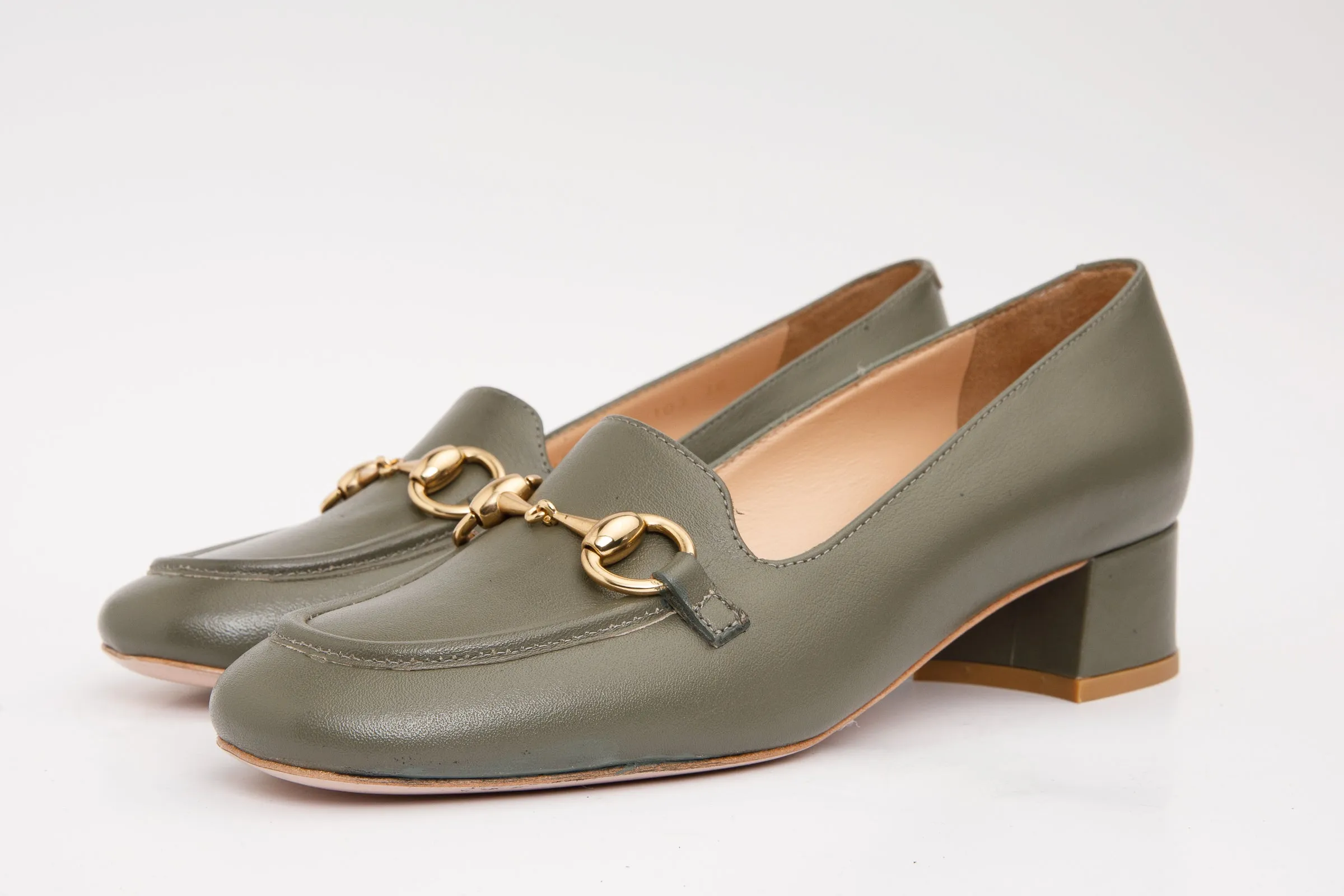 The Delhi Green Leather Block Heel Pump Women Shoe