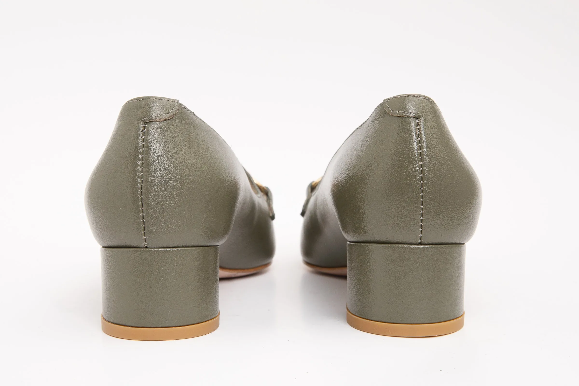 The Delhi Green Leather Block Heel Pump Women Shoe