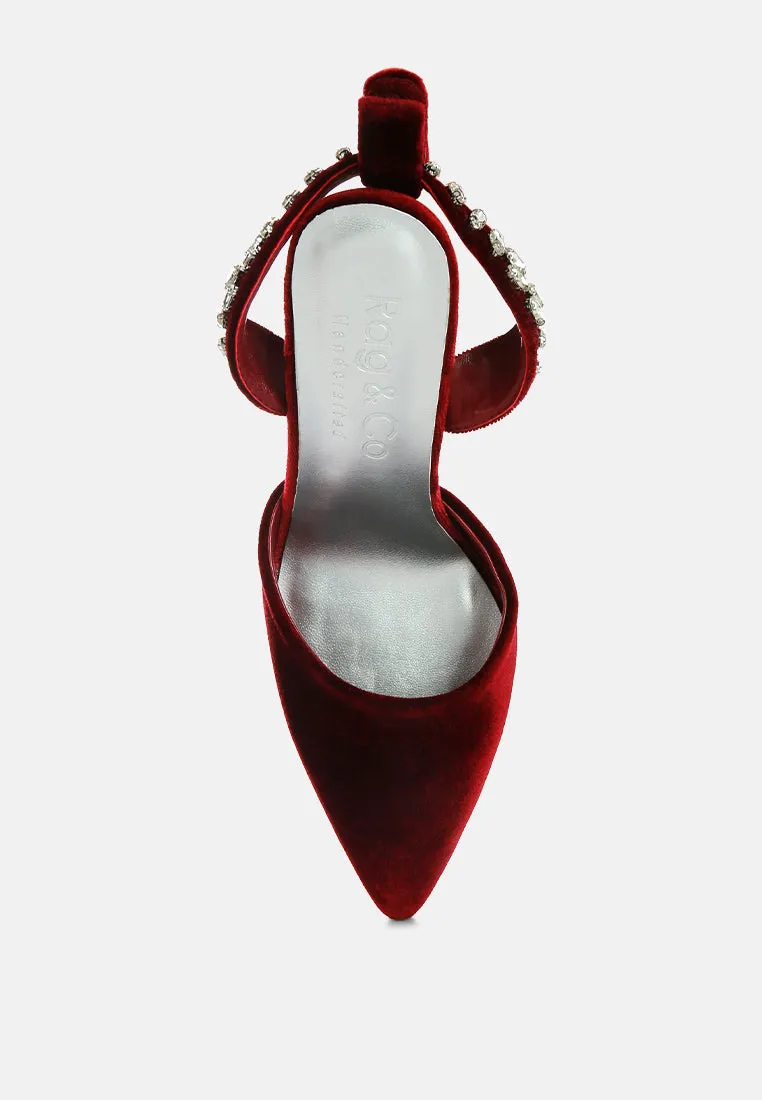 WALLIS Burgundy Diamante Embellished Tie Up Stiletto Sandals