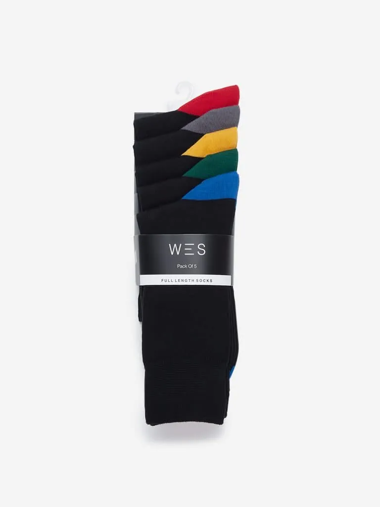 WES Lounge Black Full-Length Socks Set of Five