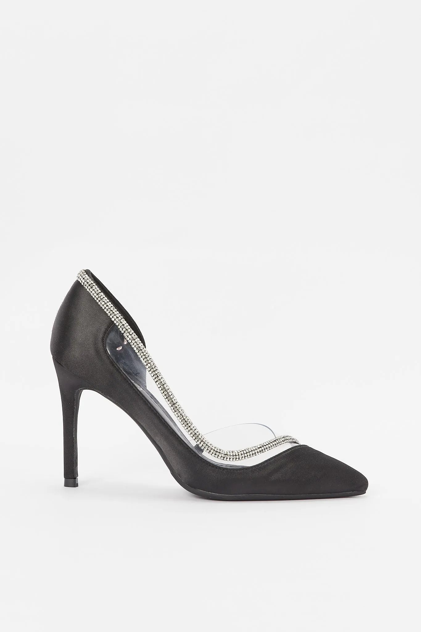 Women Black Court With Diamante Trim Shoe