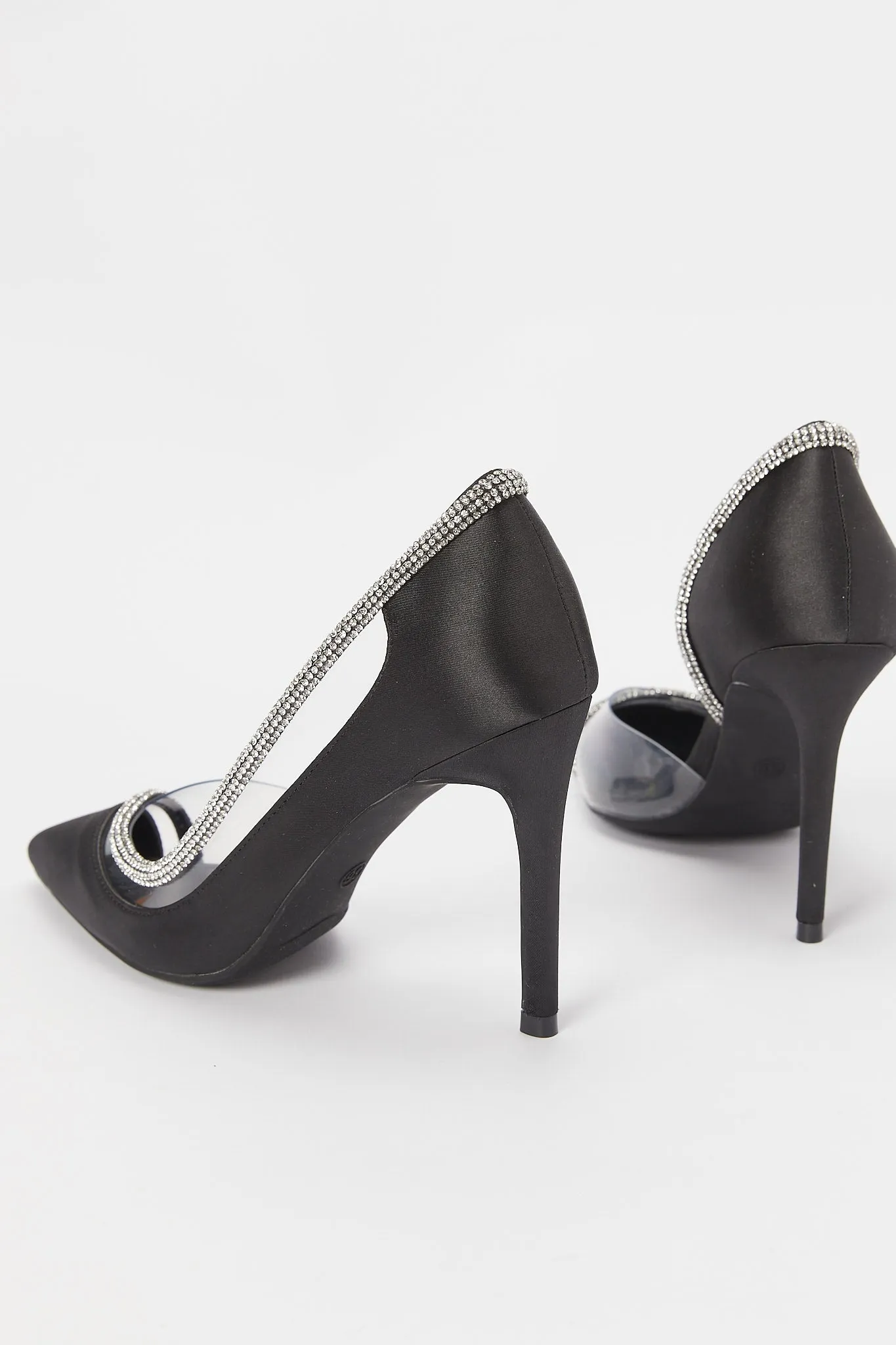 Women Black Court With Diamante Trim Shoe